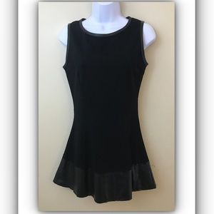 My Tribe Sleeveless Black Dress with Leather Trim
